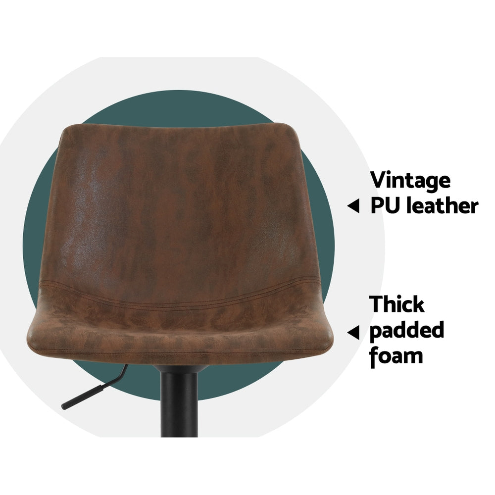 Set of 2 Bar Stools Gas Lift PU Leather- Brown - image4