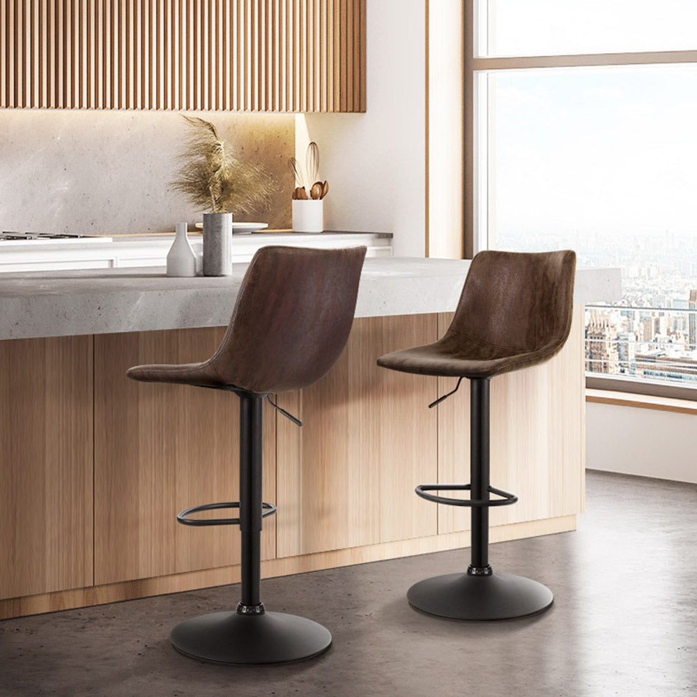 Set of 2 Bar Stools Gas Lift PU Leather- Brown - image8