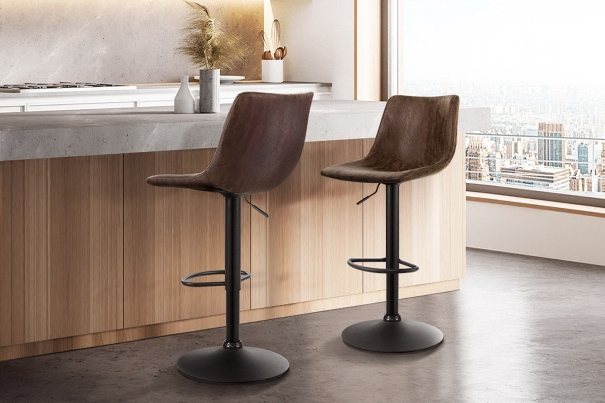 Set of 2 Bar Stools Gas Lift PU Leather- Brown - image9