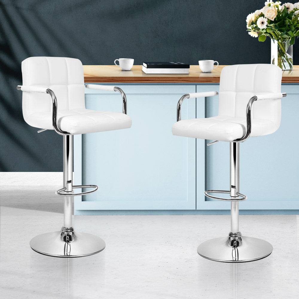 Set of 2 Bar Stools Gas lift Swivel - Steel and White - image8