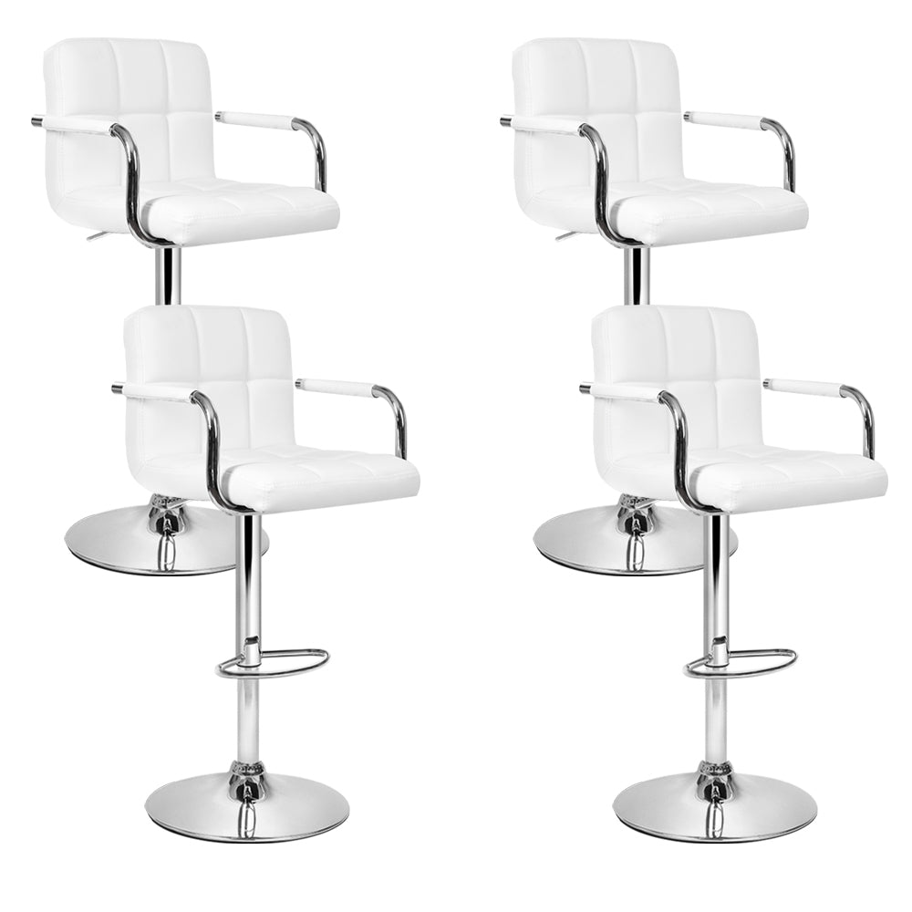 Set of 4 Bar Stools Gas lift Swivel - Steel and White - image1