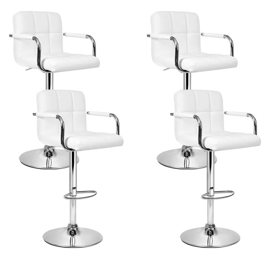 Set of 4 Bar Stools Gas lift Swivel - Steel and White - image1