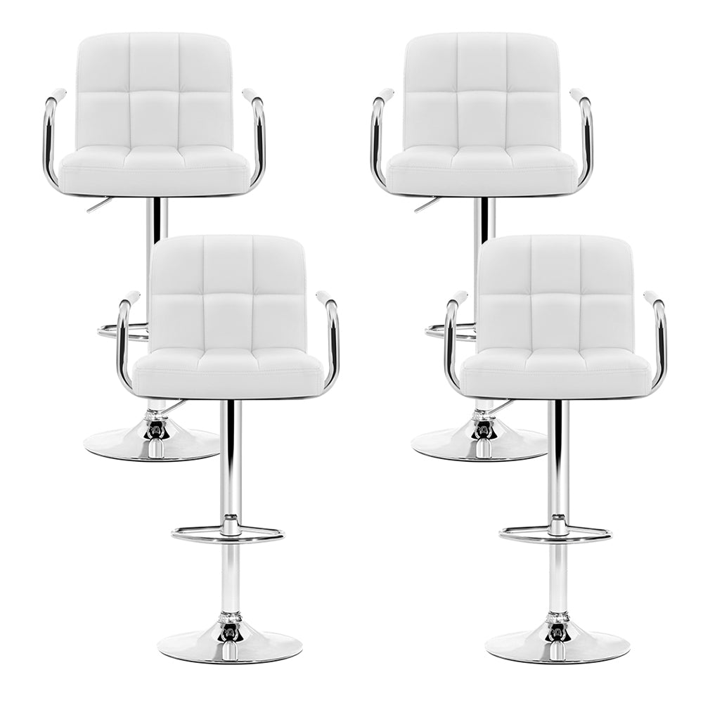 Set of 4 Bar Stools Gas lift Swivel - Steel and White - image3