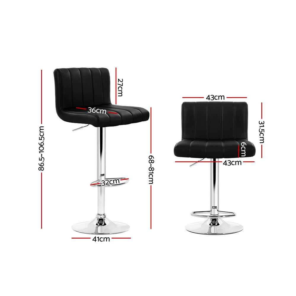 Set of 2 Line Style PU Leather Bar Stools - Black - image2