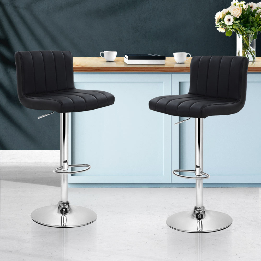 Set of 2 Line Style PU Leather Bar Stools - Black - image8