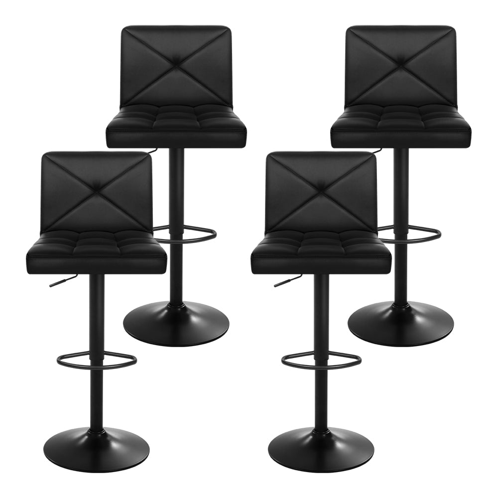 Set of 4 Bar Stools PU Leather Criss Cross Style - Black and Chrome - image3