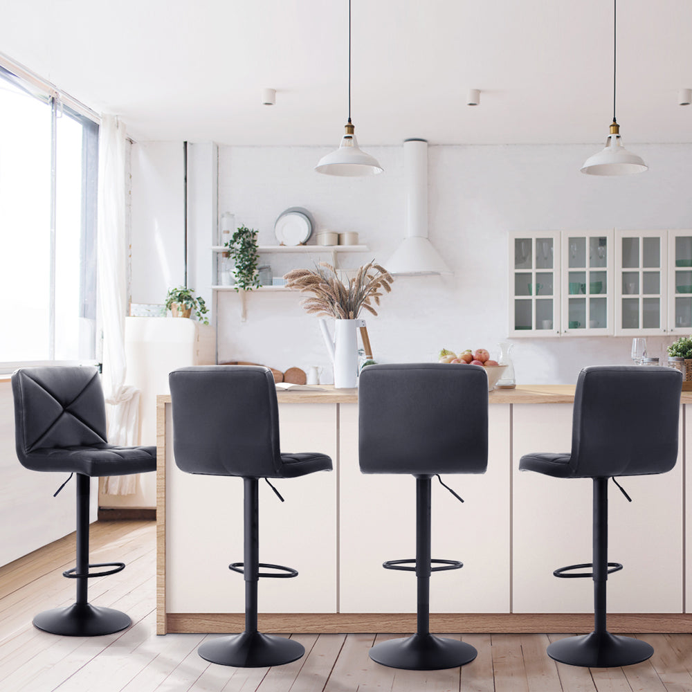 Set of 4 Bar Stools PU Leather Criss Cross Style - Black and Chrome - image7