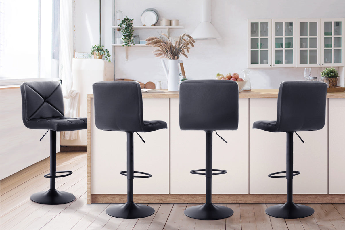 Set of 4 Bar Stools PU Leather Criss Cross Style - Black and Chrome - image8