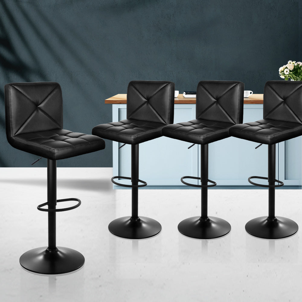 Set of 4 Bar Stools PU Leather Criss Cross Style - Black and Chrome - image9