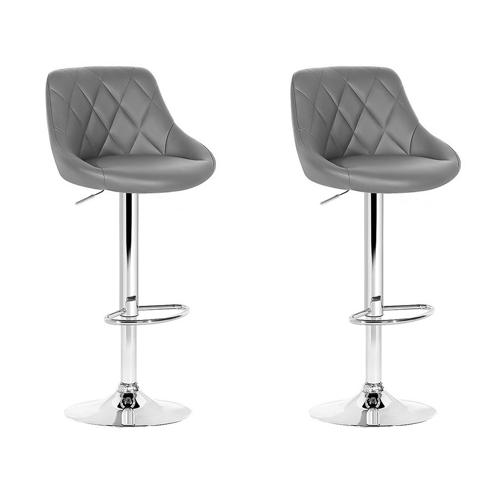 Set of 2 Bar Stools PU Leather Diamond Style - Grey - image1