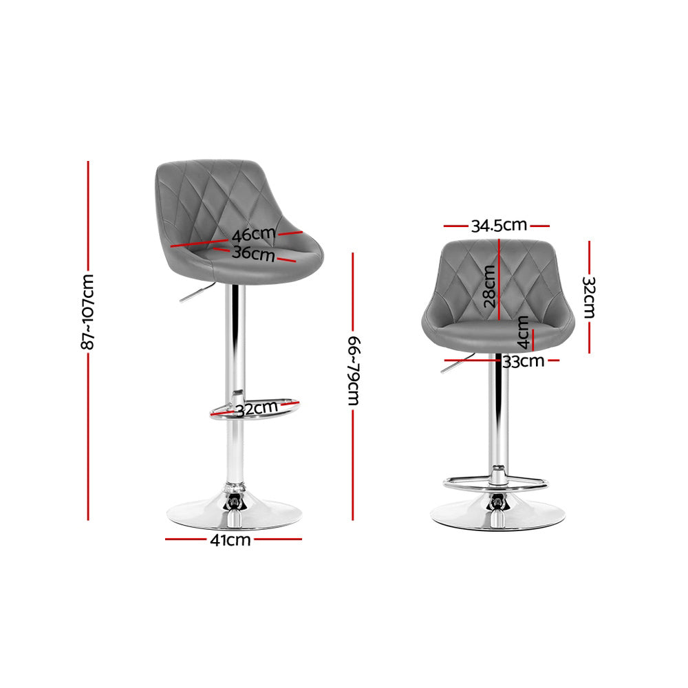 Set of 2 Bar Stools PU Leather Diamond Style - Grey - image2