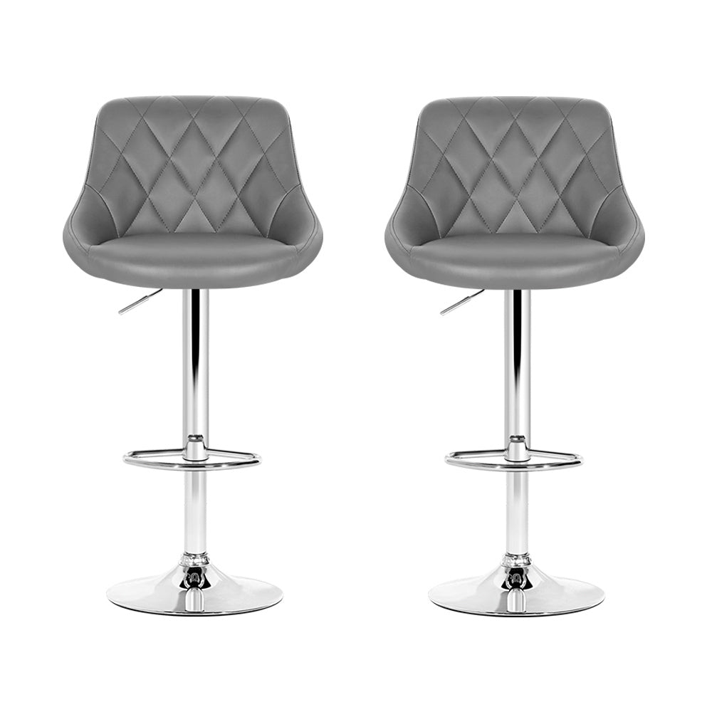 Set of 2 Bar Stools PU Leather Diamond Style - Grey - image3