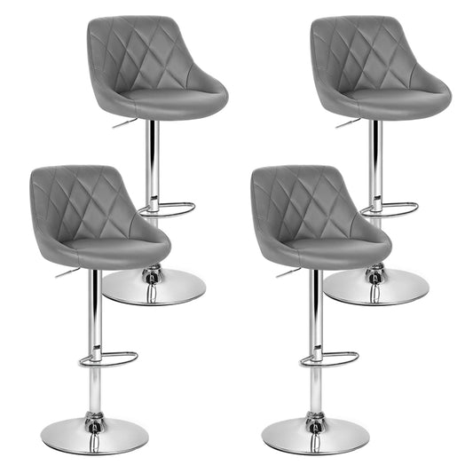 Set of 4 Bar Stools PU Leather Diamond Style - Grey - image1