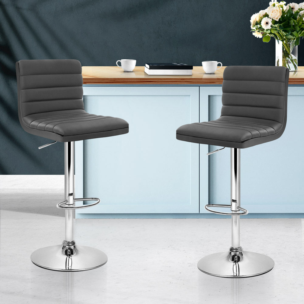 Set of 2 PU Leather Lined Pattern Bar Stools- Grey and Chrome - image8