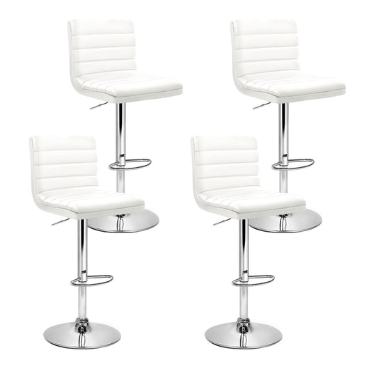 Set of 4 PU Leather Lined Pattern Bar Stools- White and Chrome - image1