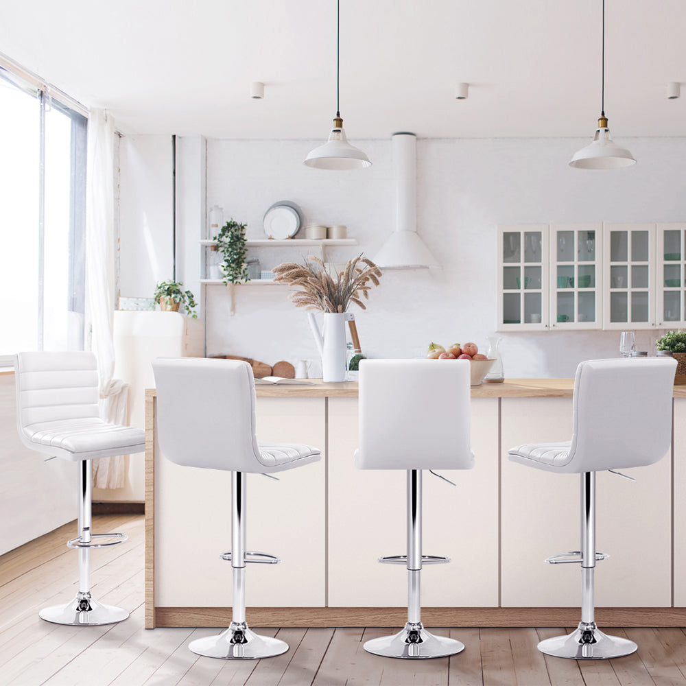 Set of 4 PU Leather Lined Pattern Bar Stools- White and Chrome - image8