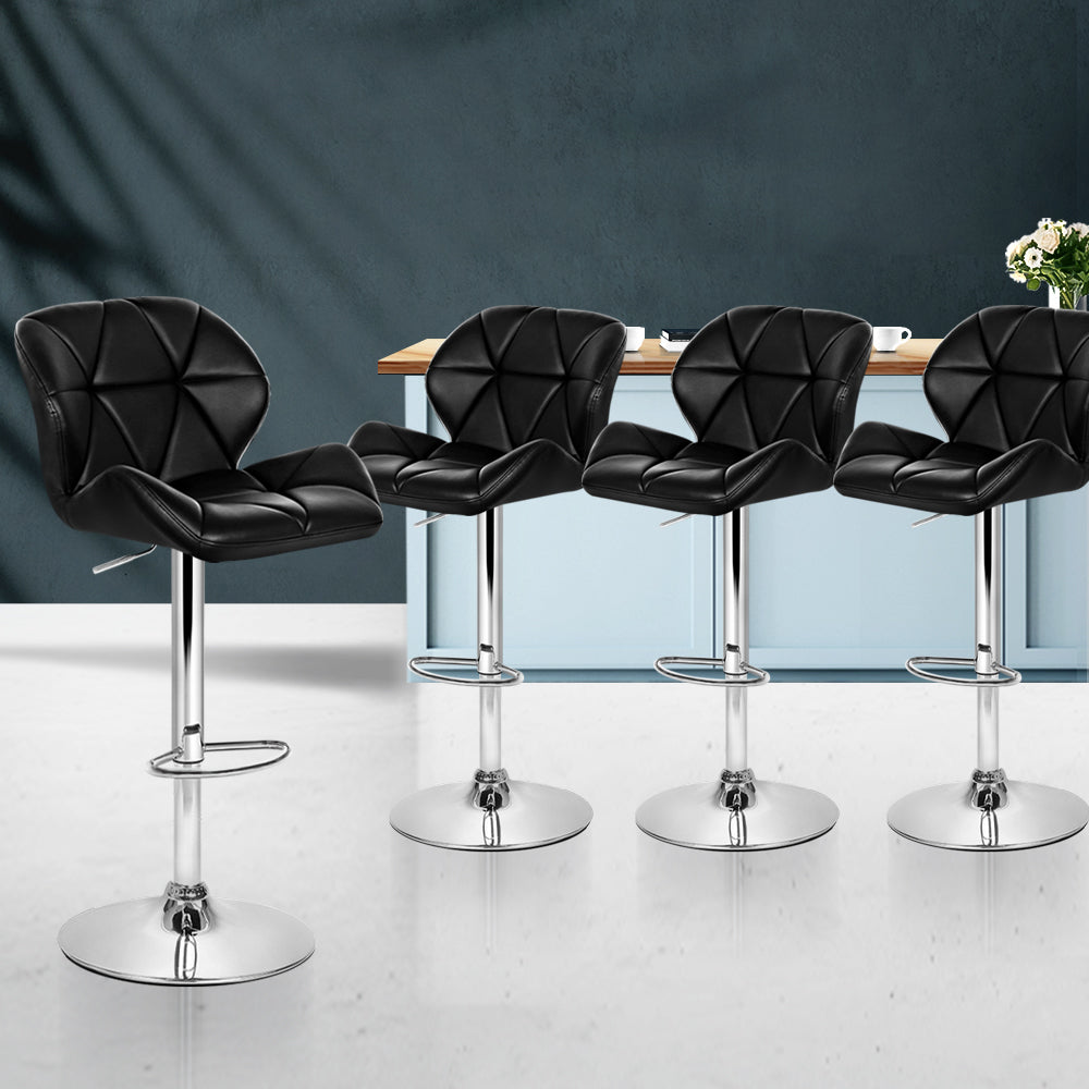 Set of 4 Kitchen Bar Stools - Black and Chrome - image7