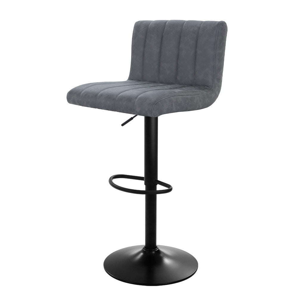 Set of 2 Bar Stools PU Leather Line Style - Grey - image1