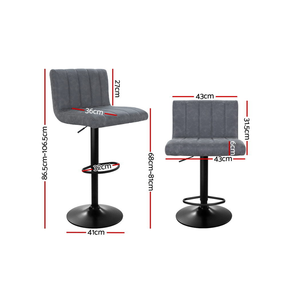 Set of 2 Bar Stools PU Leather Line Style - Grey - image2