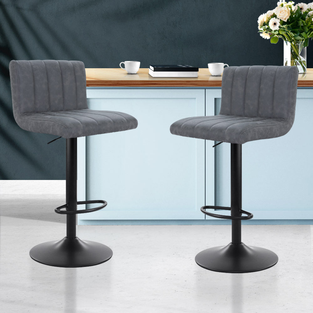 Set of 2 Bar Stools PU Leather Line Style - Grey - image8