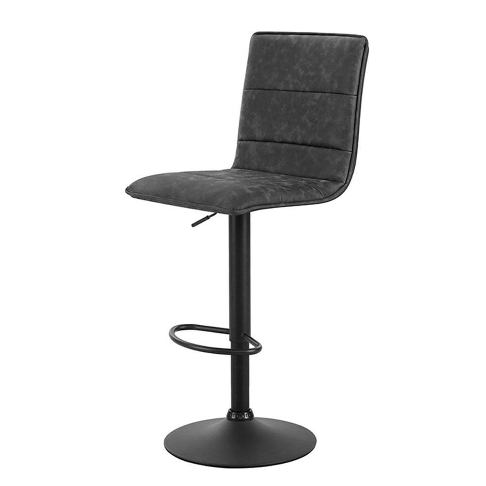 Set of 2 Bar Stools PU Leather Smooth Line Style - Grey and Black - image1