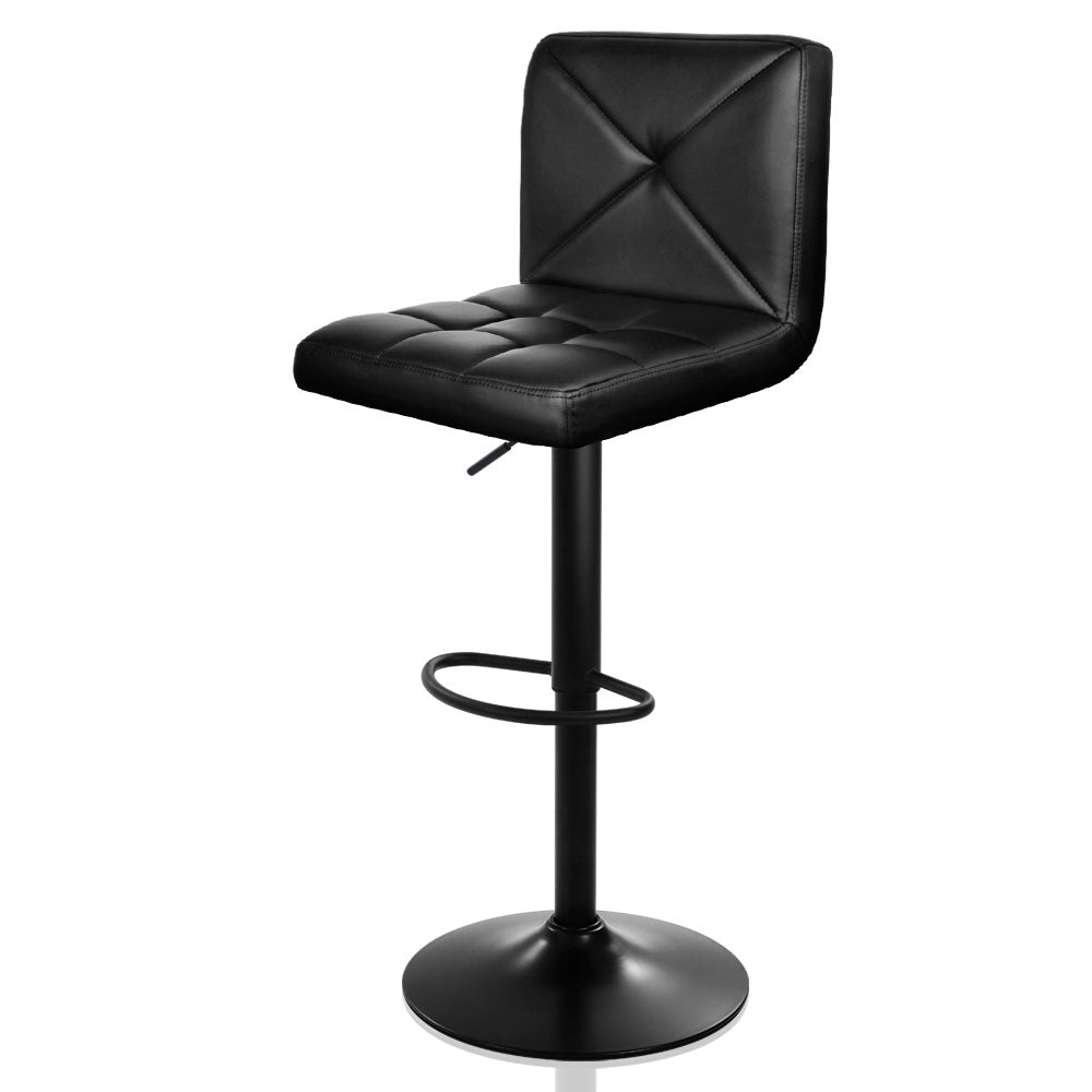 Set of 2 PU Leather Gas Lift Bar Stools - Black - image1