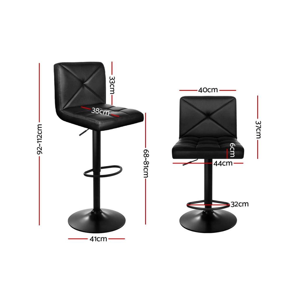 Set of 2 PU Leather Gas Lift Bar Stools - Black - image2