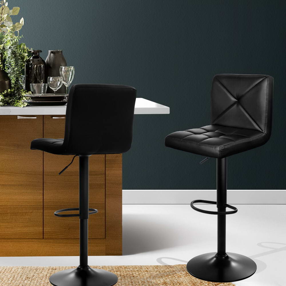 Set of 2 PU Leather Gas Lift Bar Stools - Black - image7