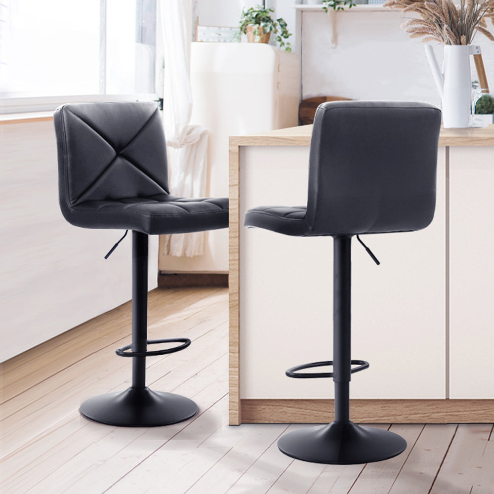 Set of 2 PU Leather Gas Lift Bar Stools - Black - image8