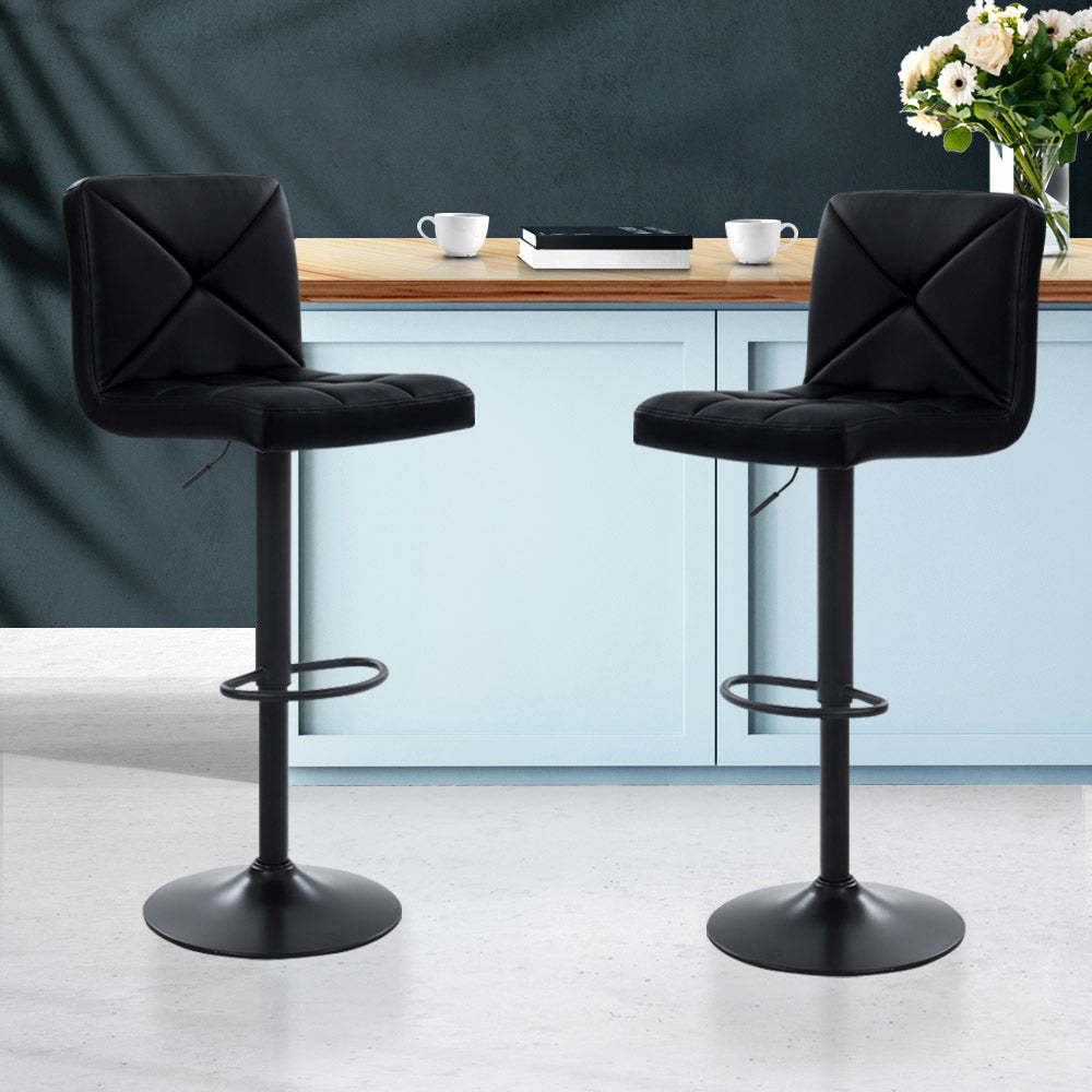 Set of 2 PU Leather Gas Lift Bar Stools - Black - image10