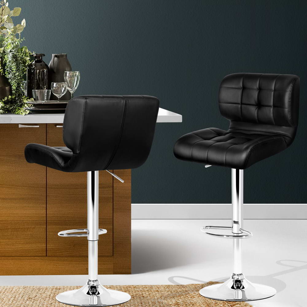 Set of 2 PU Leather Gas Lift Bar Stools - Black and Chrome - image7