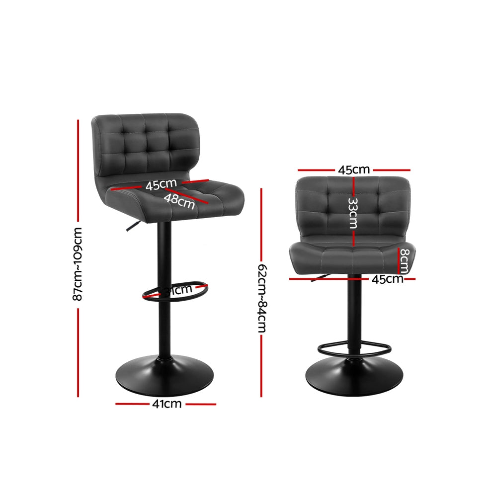 Set of 2 Kitchen Bar Stools Gas Lift Plush PU Leather - Black and Grey - image2