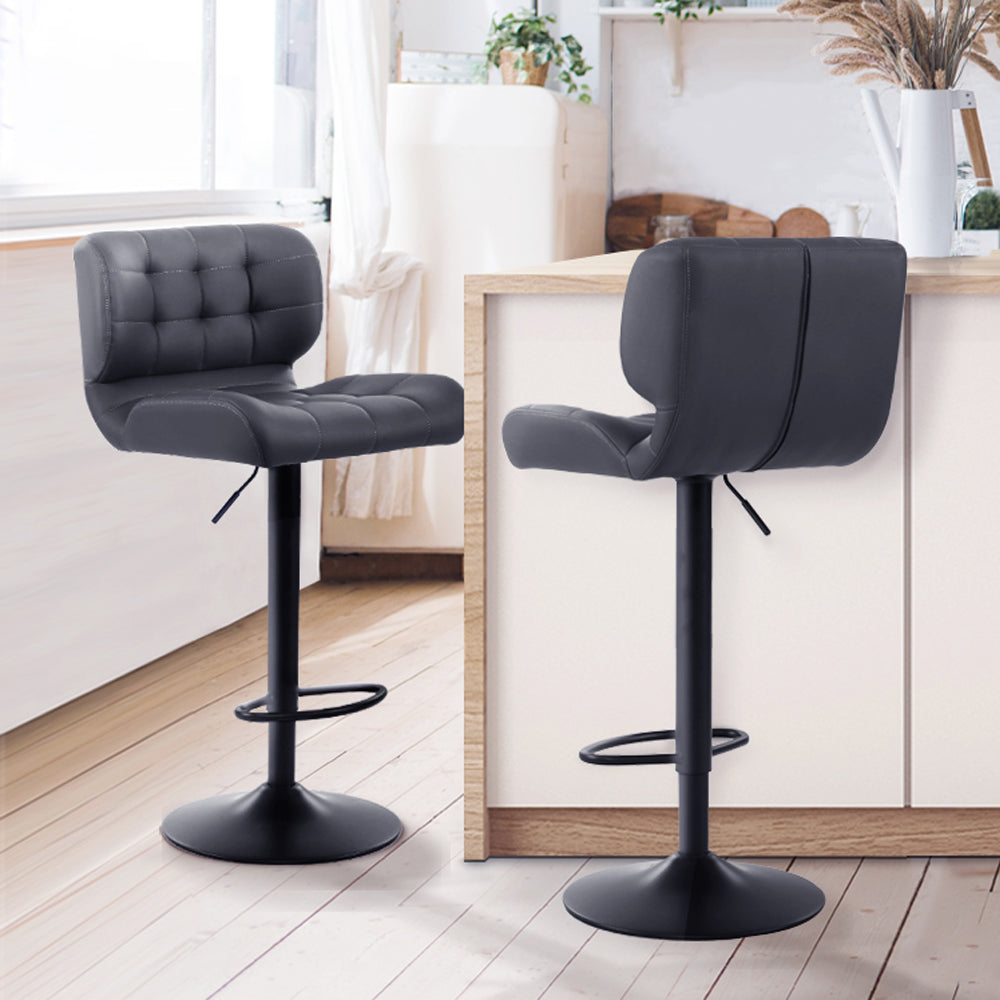 Set of 2 Kitchen Bar Stools Gas Lift Plush PU Leather - Black and Grey - image8