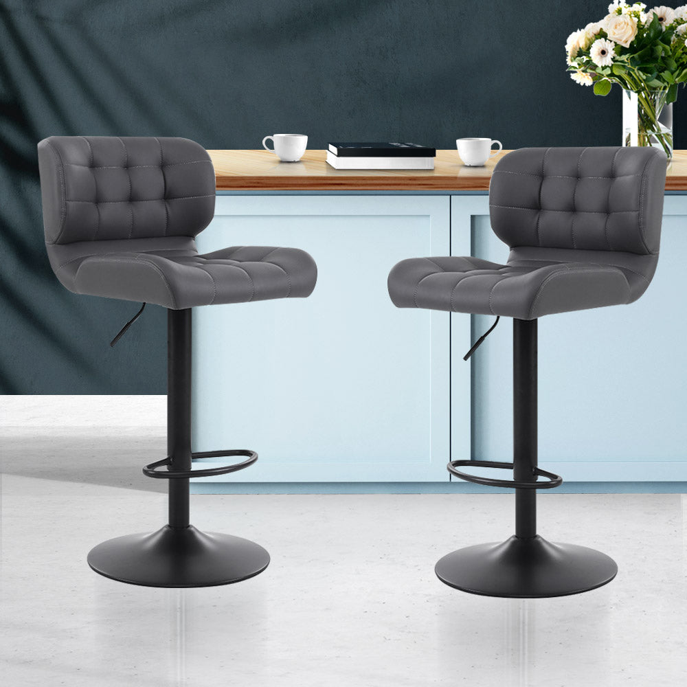 Set of 2 Kitchen Bar Stools Gas Lift Plush PU Leather - Black and Grey - image7