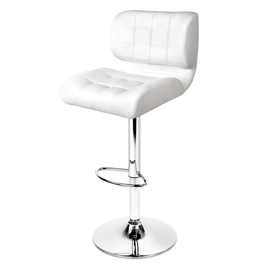 Set of 2 PU Leather Gas Lift Bar Stools - White and Chrome - image1