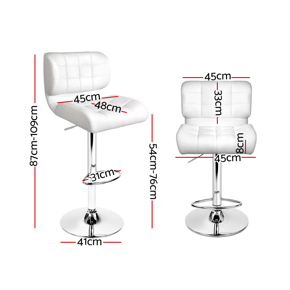 Set of 2 PU Leather Gas Lift Bar Stools - White and Chrome - image2