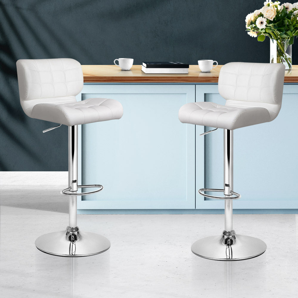 Set of 2 PU Leather Gas Lift Bar Stools - White and Chrome - image7