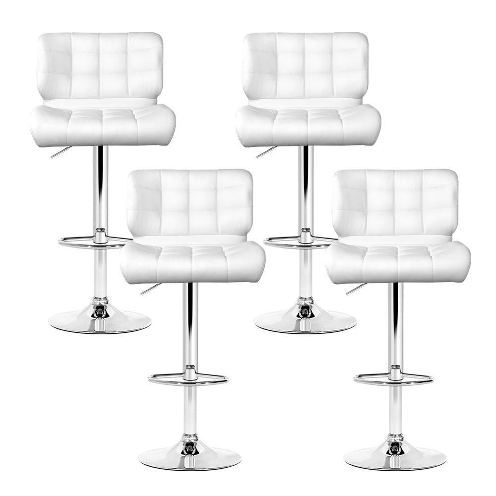 Set of 4 PU Leather Gas Lift Bar Stools - White and Chrome - image3