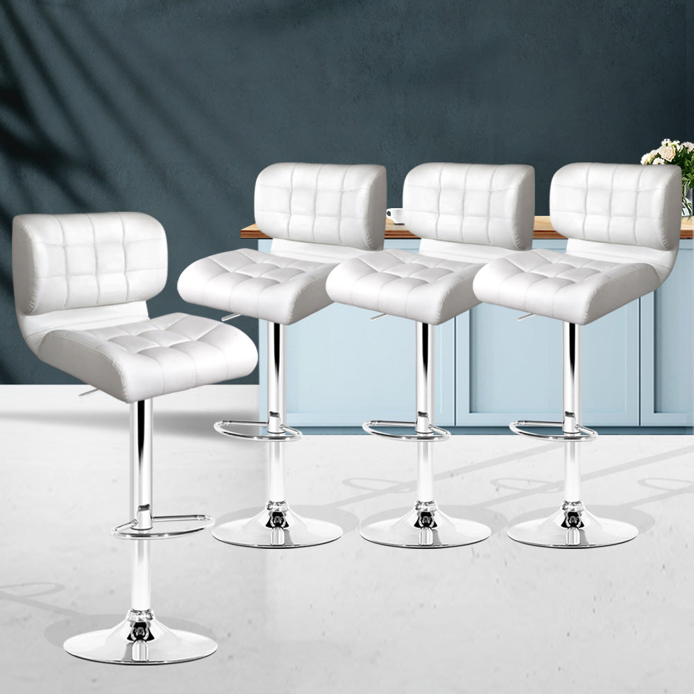 Set of 4 PU Leather Gas Lift Bar Stools - White and Chrome - image7