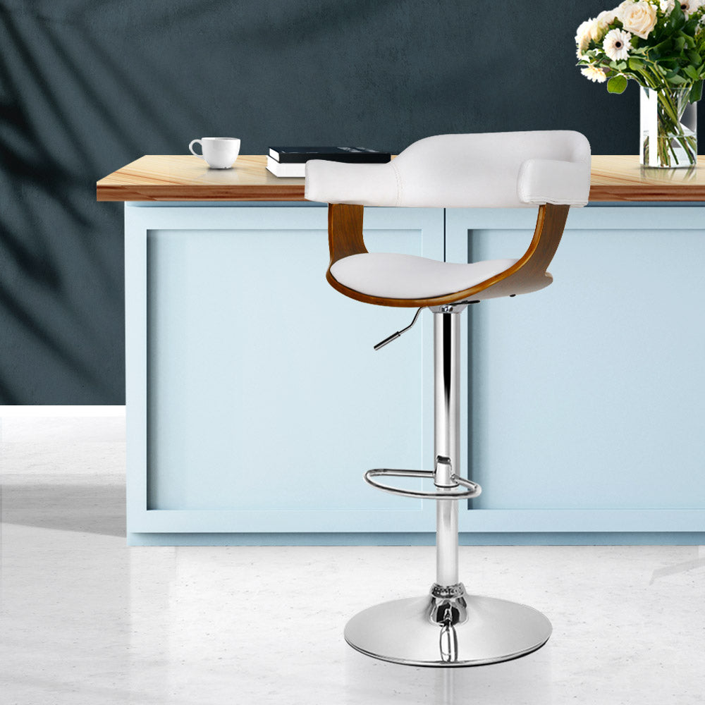 Wooden PU Leather Bar Stool - White and Chrome - image7