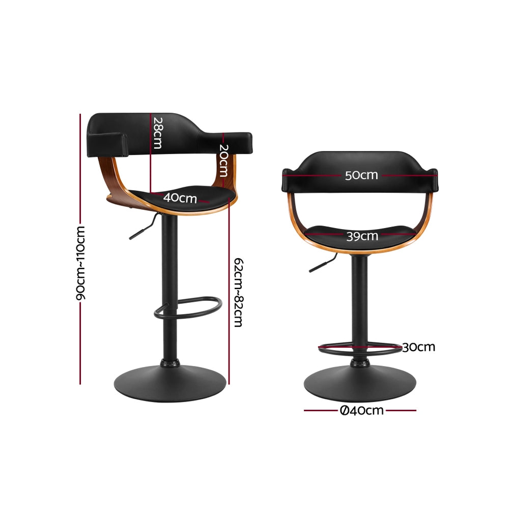 Bar Stool Curved Gas Lift PU Leather - Black and Wood - image2