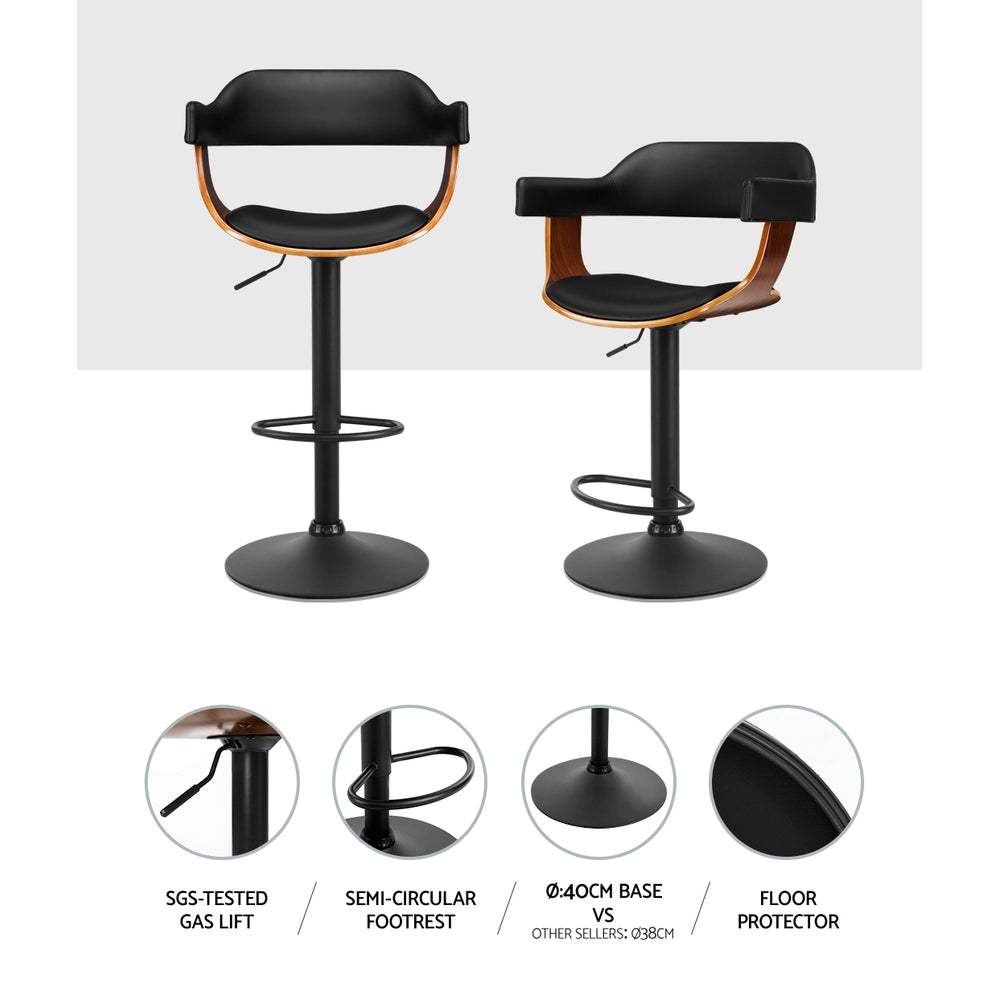 Bar Stool Curved Gas Lift PU Leather - Black and Wood - image4