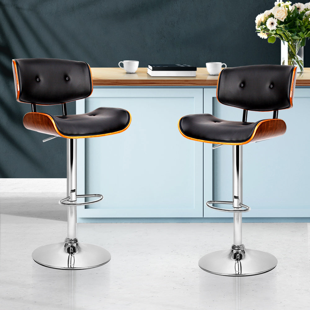 set of 2 Wooden Bar Stools Bar Stool Kitchen Chair Dining Black Pad Gas Lift - image7