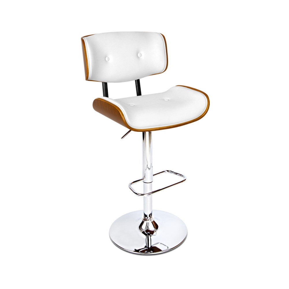 Wooden Gas Lift Bar Stool - White and Chrome - image1