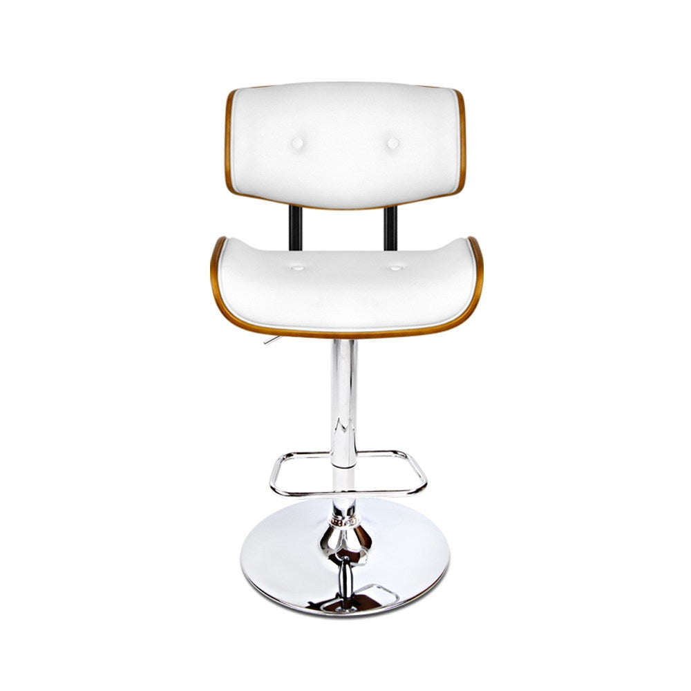 Wooden Gas Lift Bar Stool - White and Chrome - image3