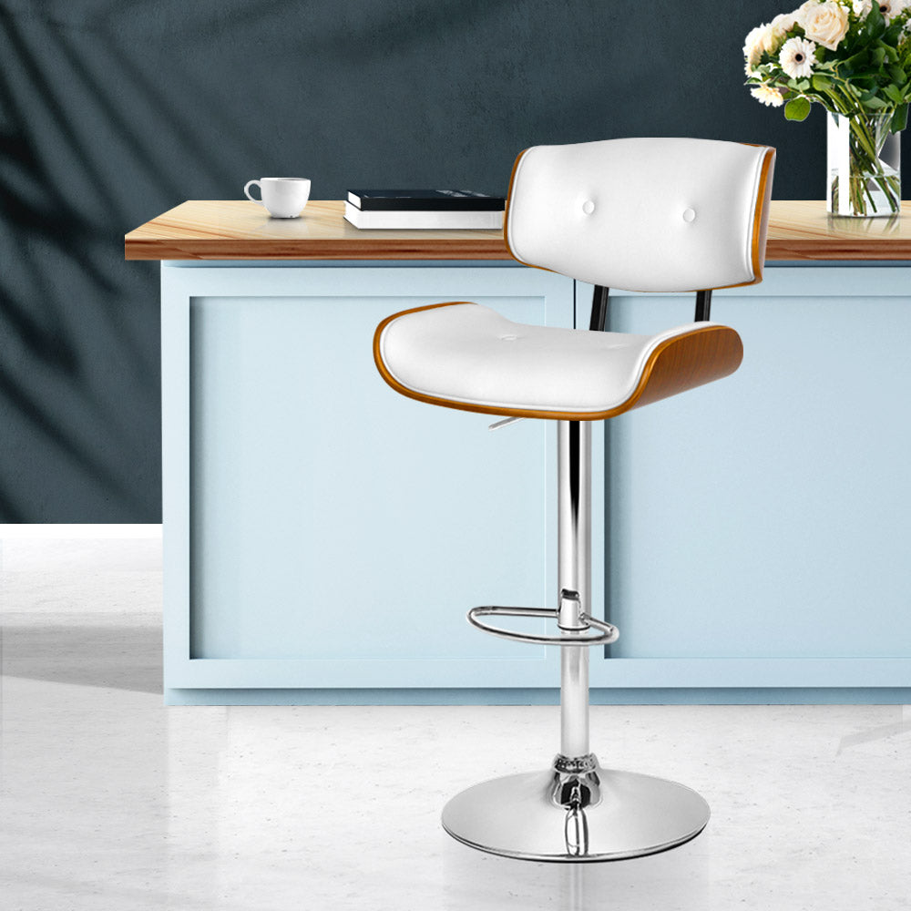 Wooden Gas Lift Bar Stool - White and Chrome - image7