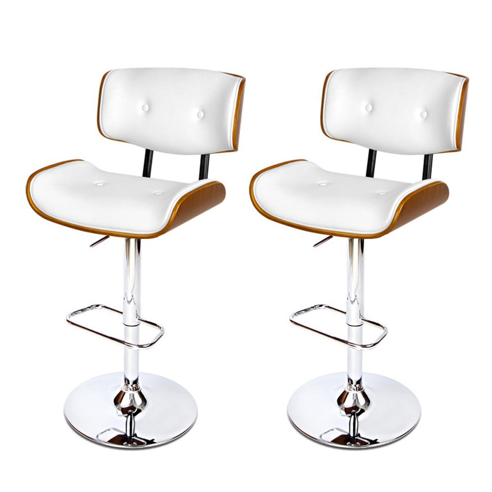 Set of 2 Wooden Gas Lift Bar Stool - White and Chrome - image3