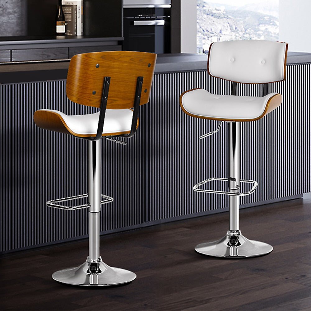 Set of 2 Wooden Gas Lift Bar Stool - White and Chrome - image8