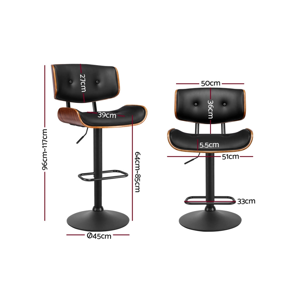 Bar Stool Gas Lift Wooden PU Leather - Black and Wood - image2