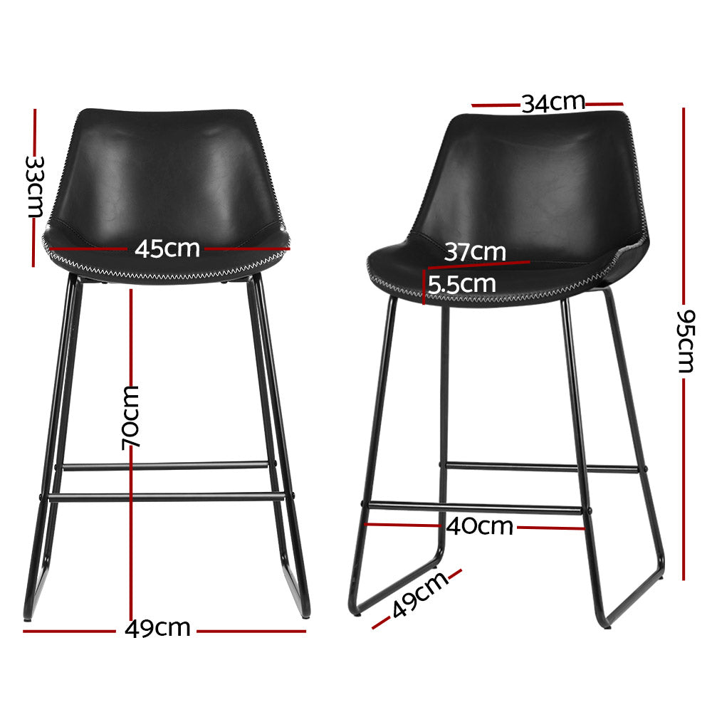 Artiss Set of 2 Bar Stools Kitchen Metal Bar Stool Dining Chairs PU Leather Black - image2